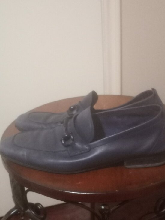 SALVATORE FERRAGAMO BLUE LEATHER BUCKLE DETAIL LOAFERS Sz 7.5D MADE IN ITALY main image 10
